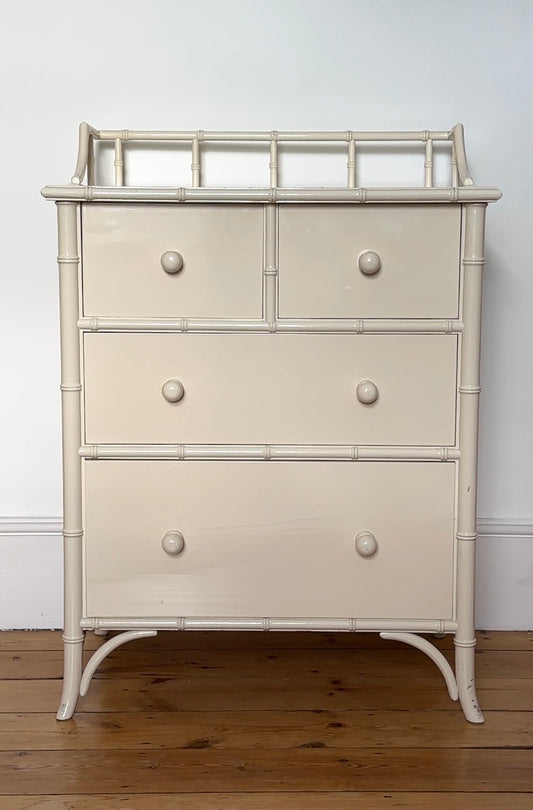 Vintage Harrods White Faux Bamboo Chest of Drawers
