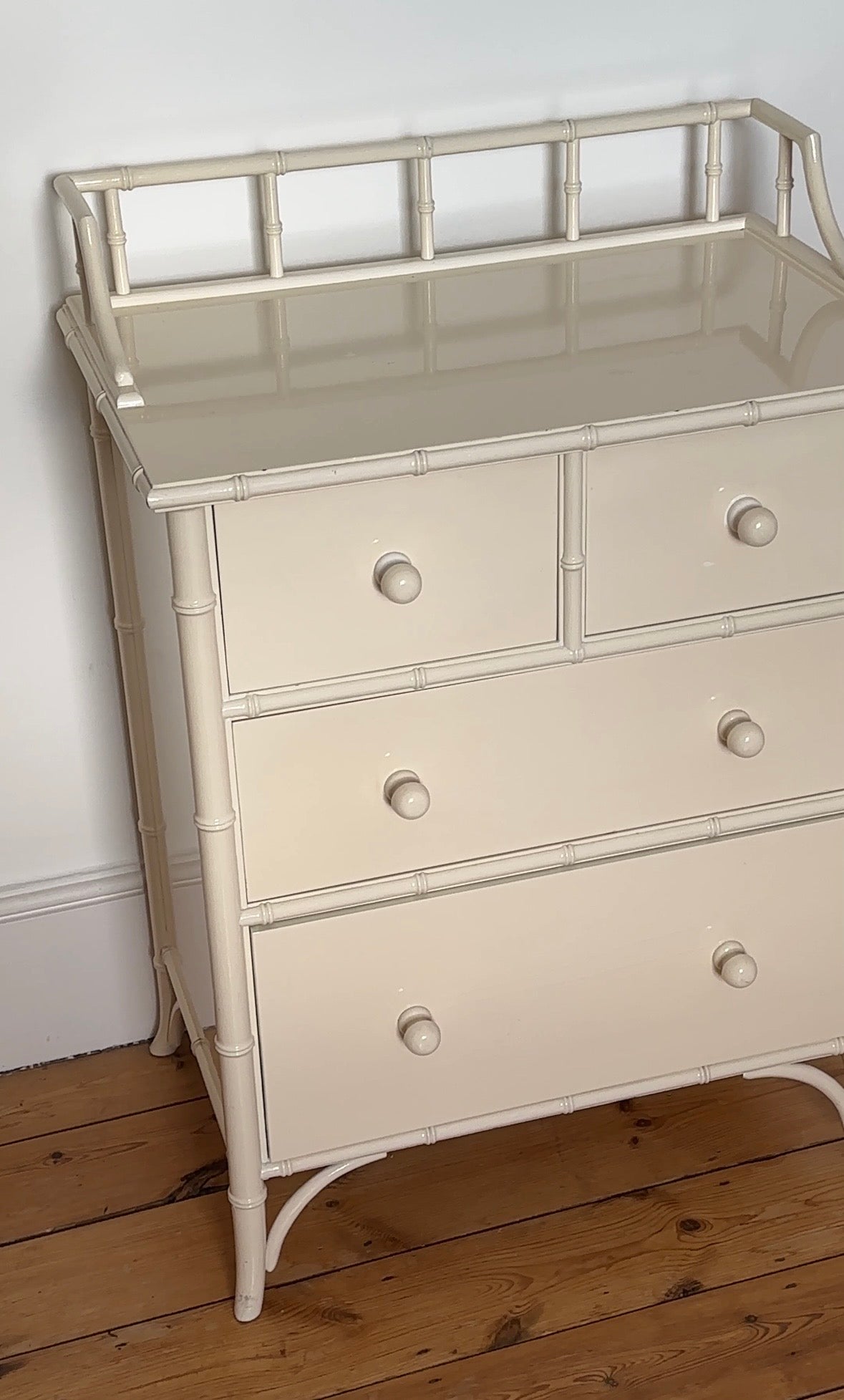 Vintage Harrods White Faux Bamboo Chest of Drawers