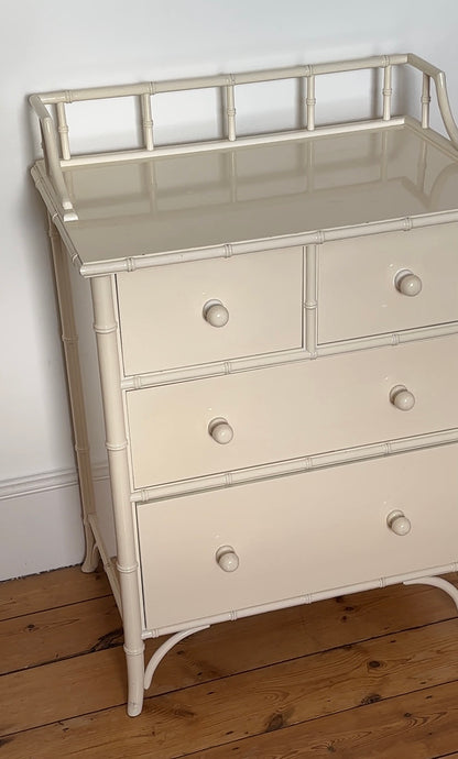 Vintage Harrods White Faux Bamboo Chest of Drawers