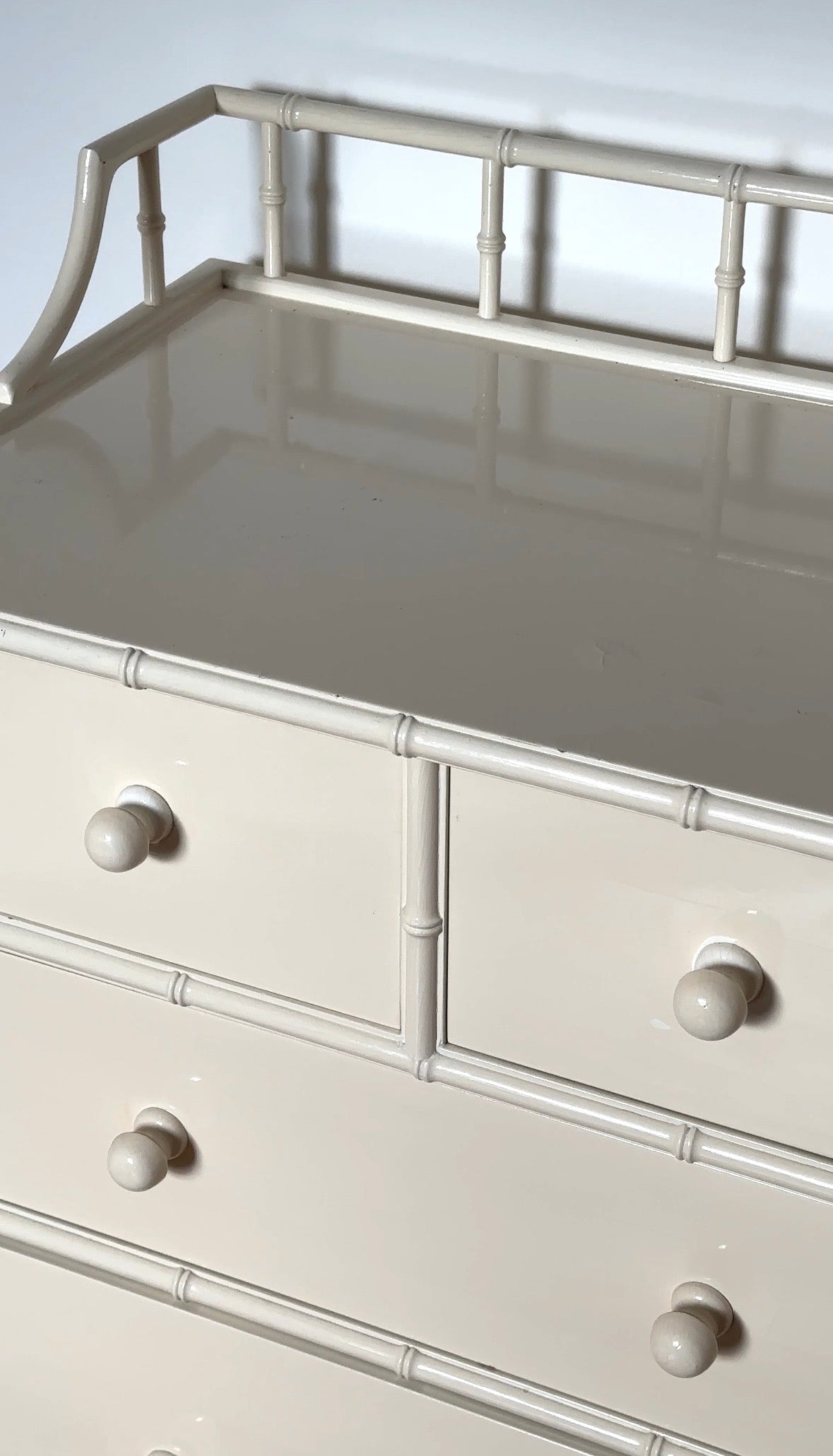 Vintage Harrods White Faux Bamboo Chest of Drawers