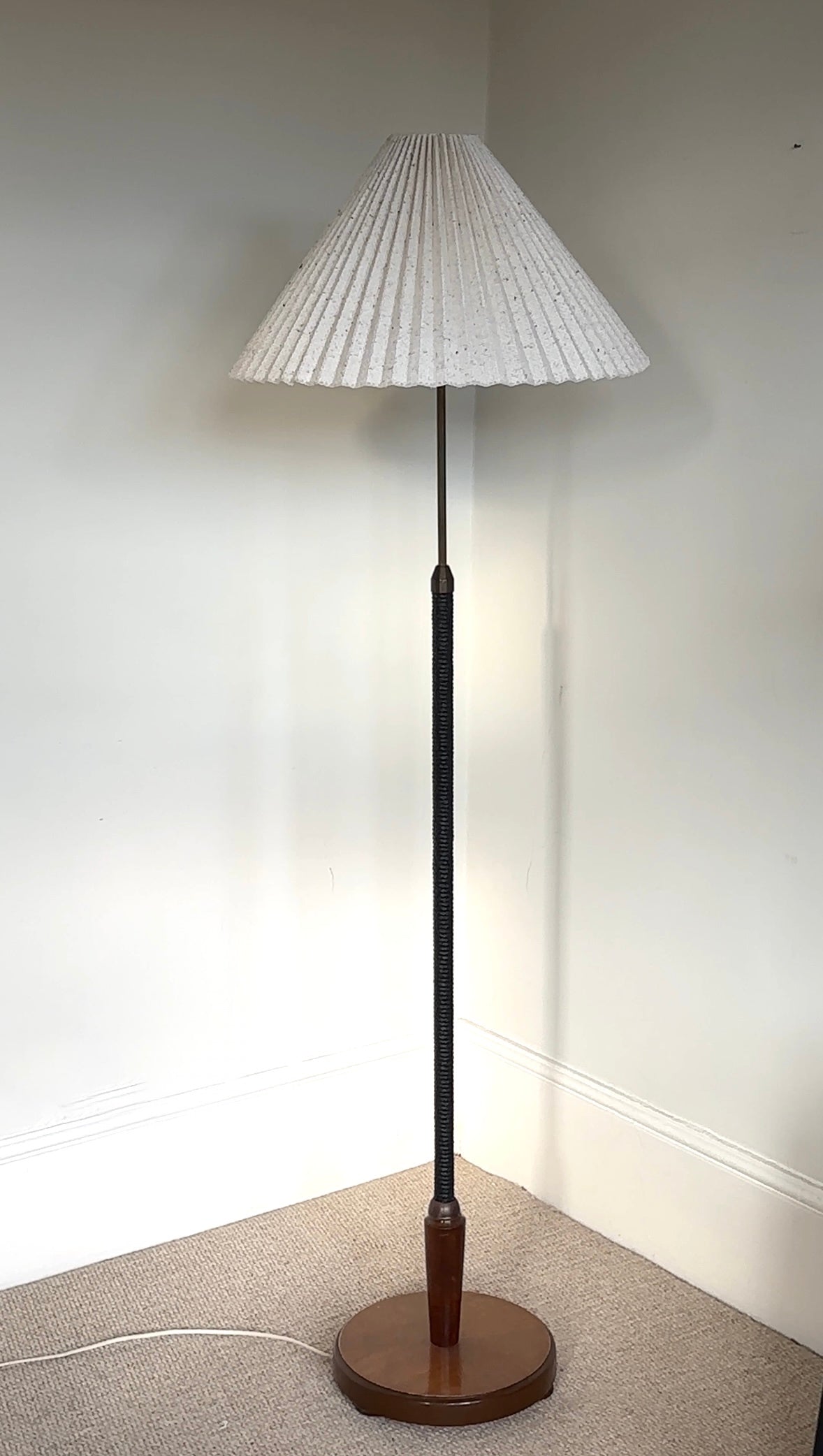 Mid Century Danish Teak Floor Lamp with Pleated Shade
