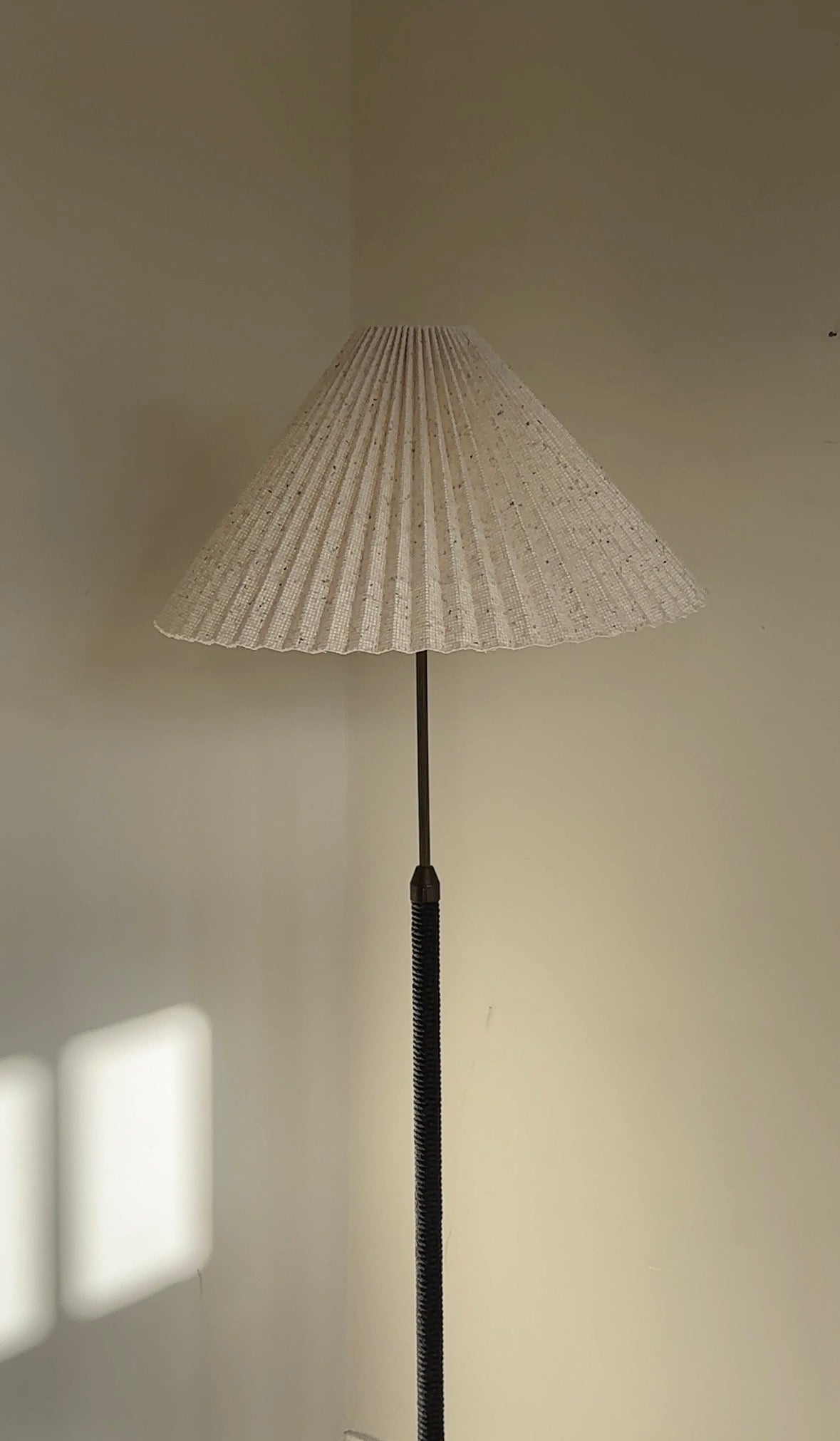 Mid Century Danish Teak Floor Lamp with Pleated Shade