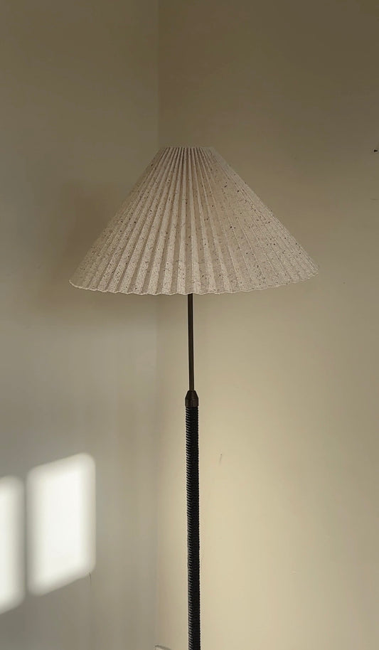 Mid Century Danish Teak Floor Lamp with Pleated Shade