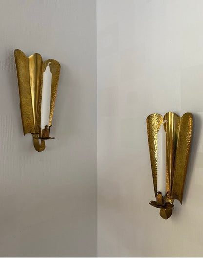 Swedish Hammered Brass Fan Sconces