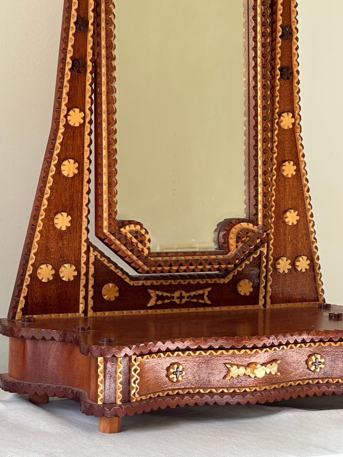 *ON HOLD* Mid Century Swedish Tramp Art Dressing Table Mirror
