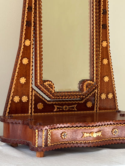 *ON HOLD* Mid Century Swedish Tramp Art Dressing Table Mirror