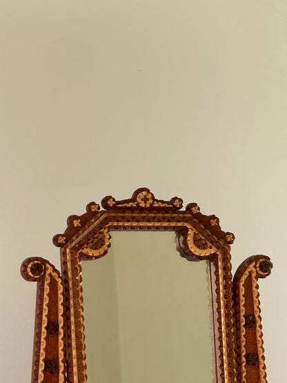 *ON HOLD* Mid Century Swedish Tramp Art Dressing Table Mirror