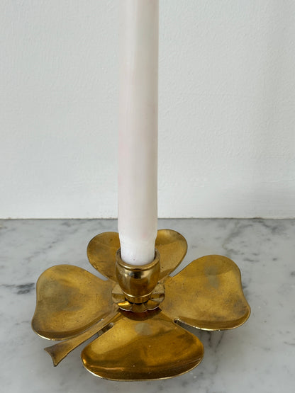 Vintage Four Leaf Clover Brass Candleholders