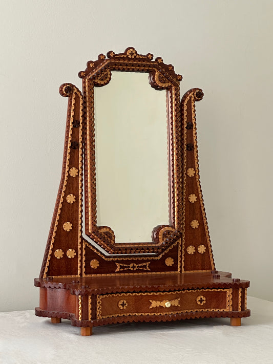 *ON HOLD* Mid Century Swedish Tramp Art Dressing Table Mirror
