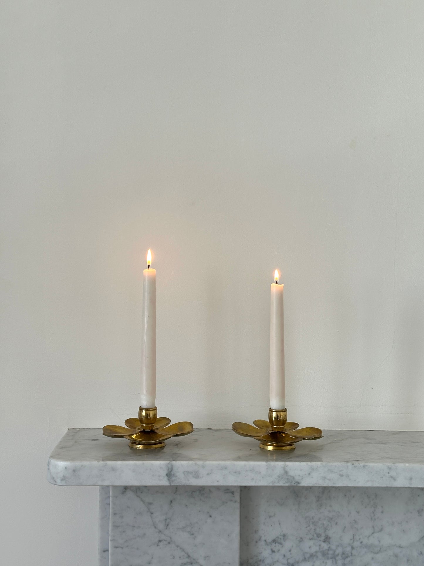 Vintage Four Leaf Clover Brass Candleholders
