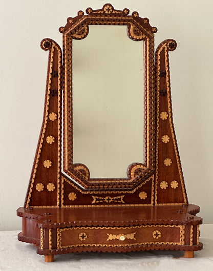 *ON HOLD* Mid Century Swedish Tramp Art Dressing Table Mirror