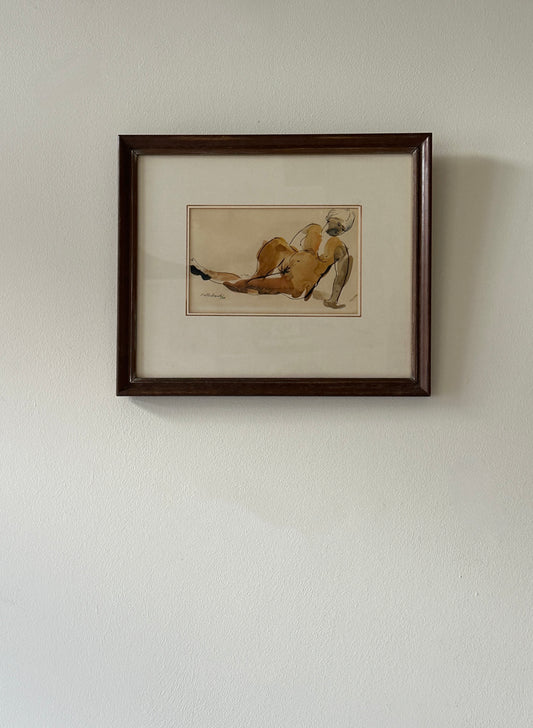 Vintage Signed Nude Figure Sketch, 1965, Framed