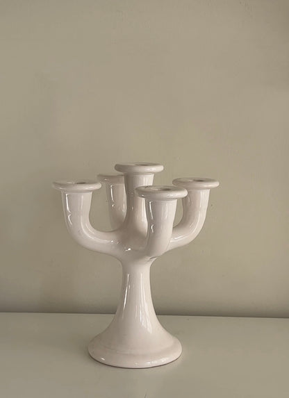 Mid-Century Swedish White Ceramic Candelabra