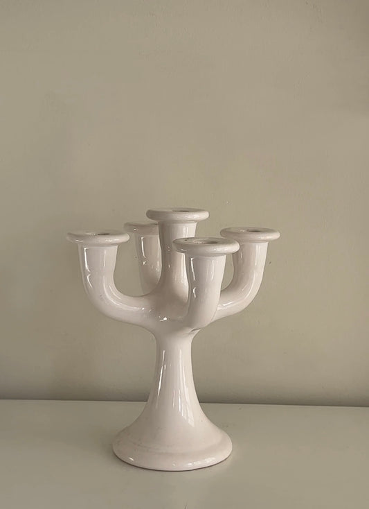 Mid-Century Swedish White Ceramic Candelabra