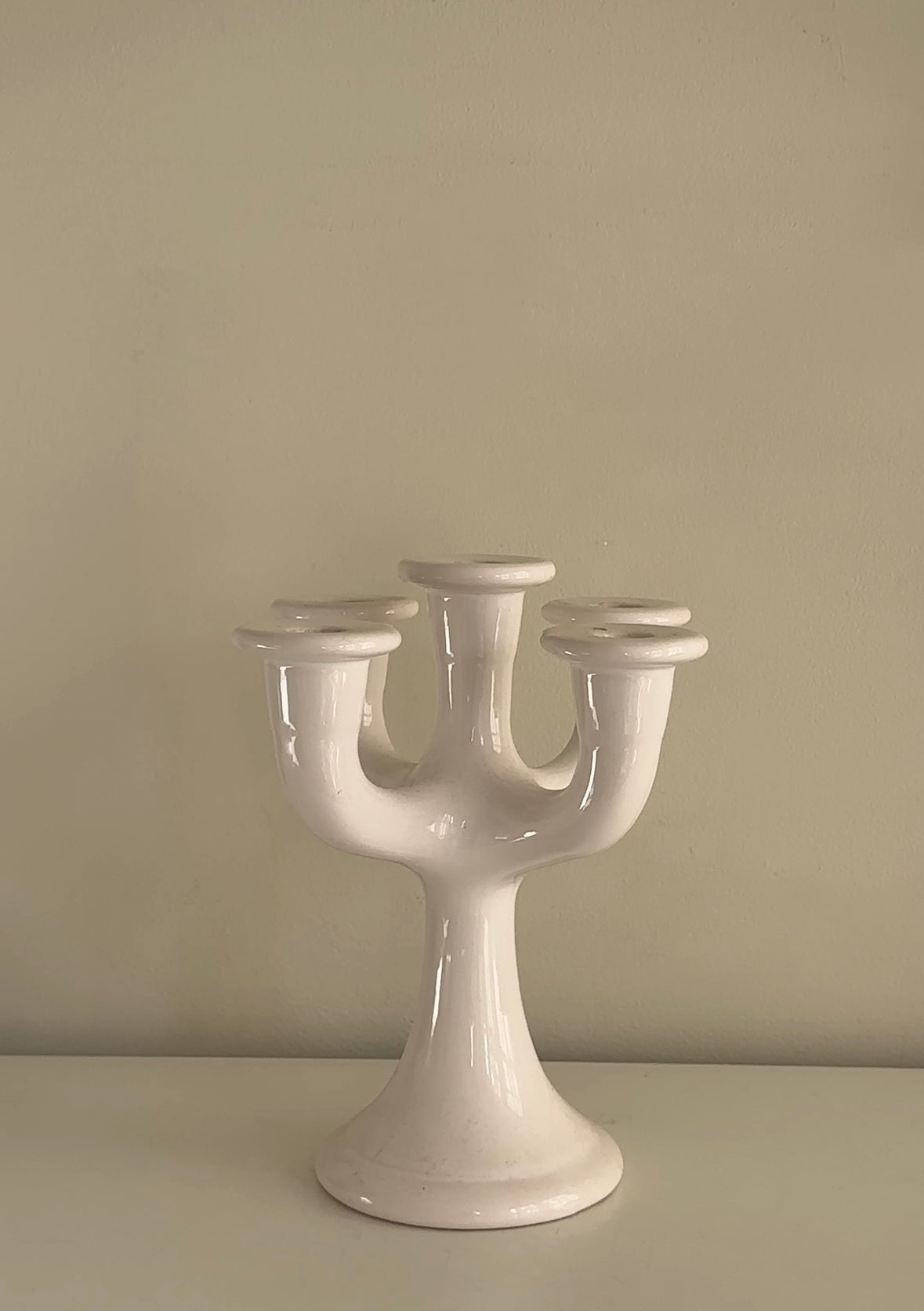 Mid-Century Swedish White Ceramic Candelabra