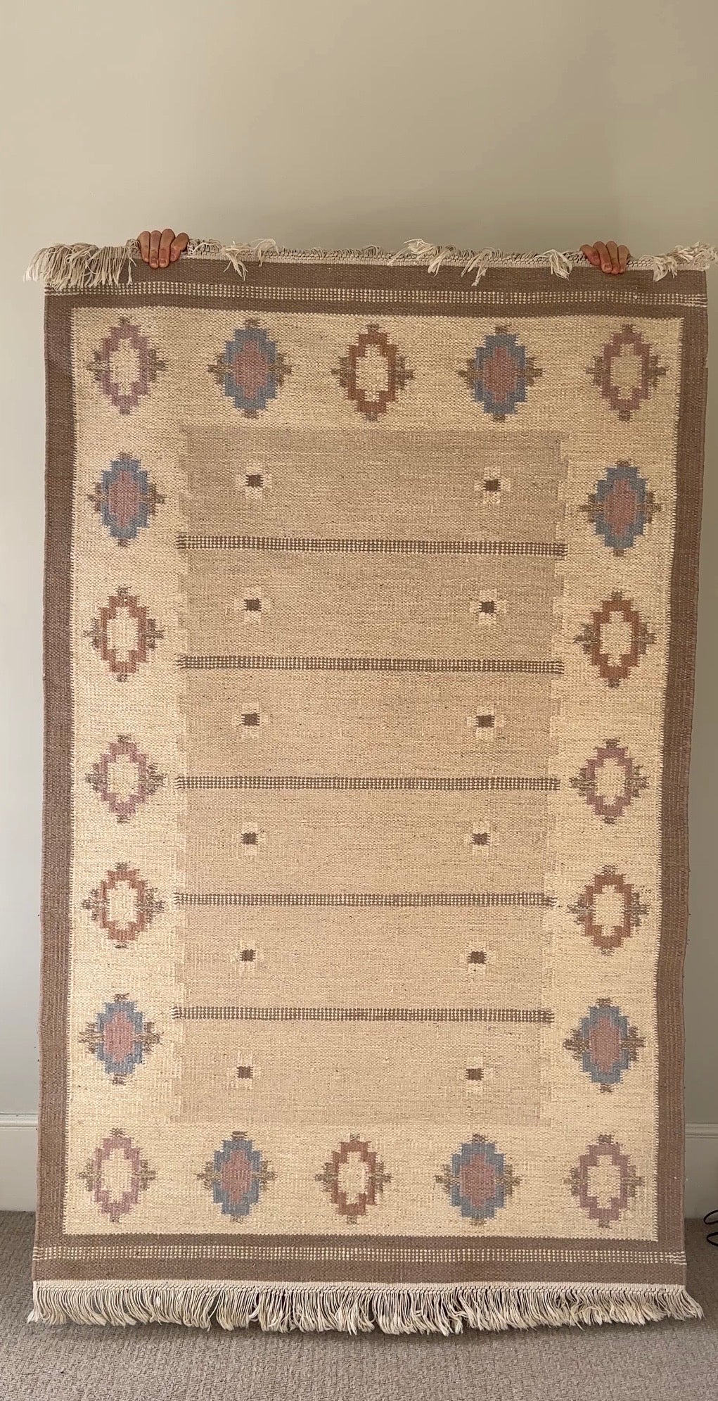 Vintage Swedish Medium Flatweave Röllakan Rug