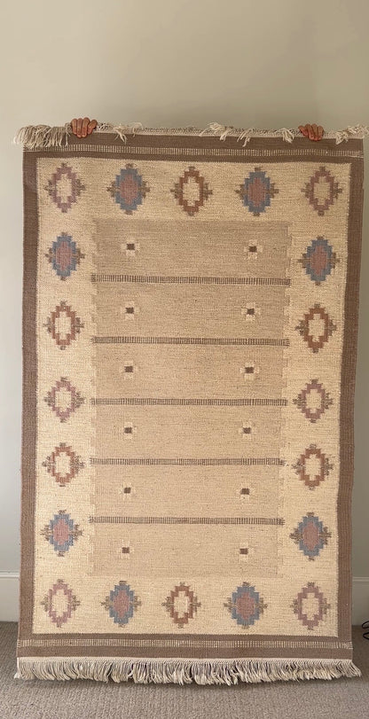Vintage Swedish Medium Flatweave Röllakan Rug