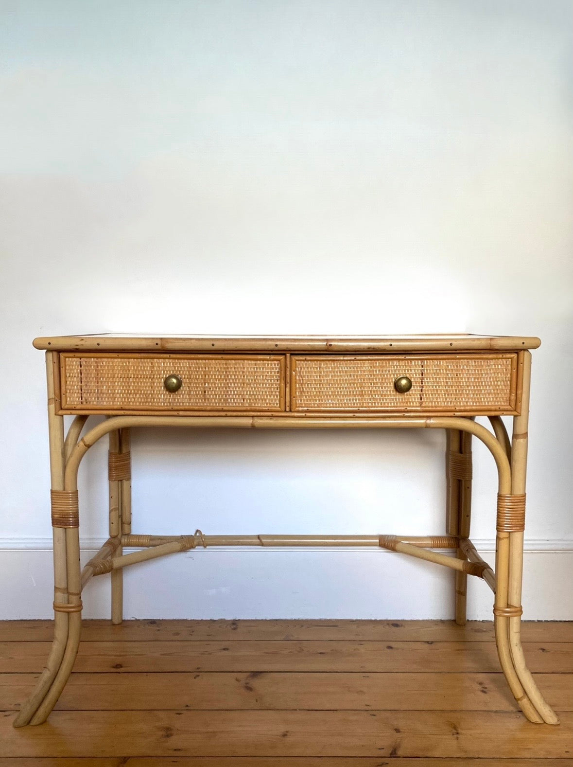 Vintage Rattan Cane Console Table