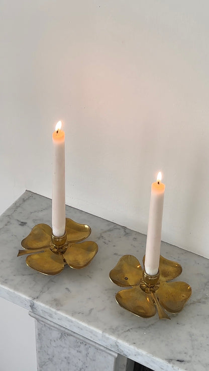 Vintage Four Leaf Clover Brass Candleholders