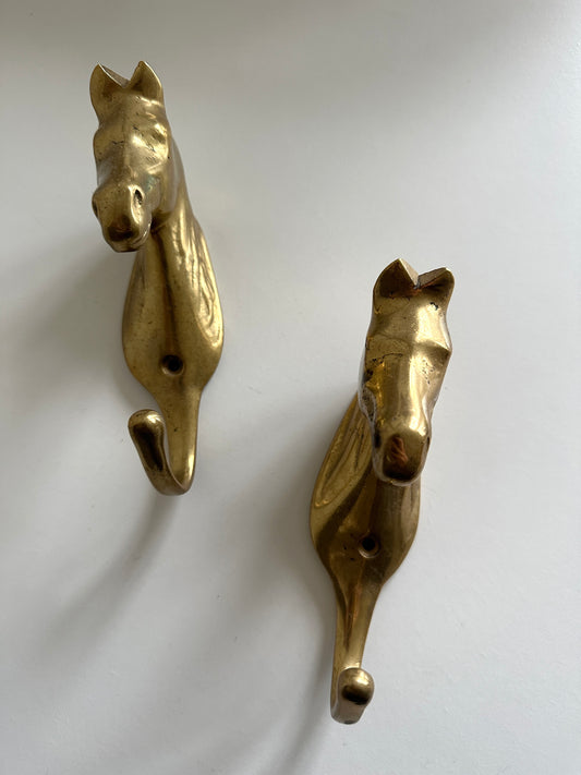 Vintage Brass Horse Hooks - A Pair