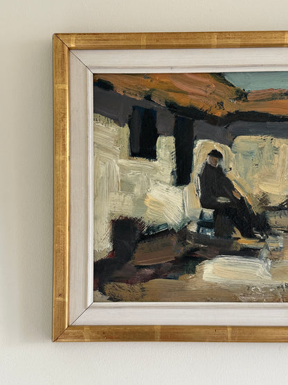 Quiet at the Yard, Swedish Landscape Oil Painting, Signed