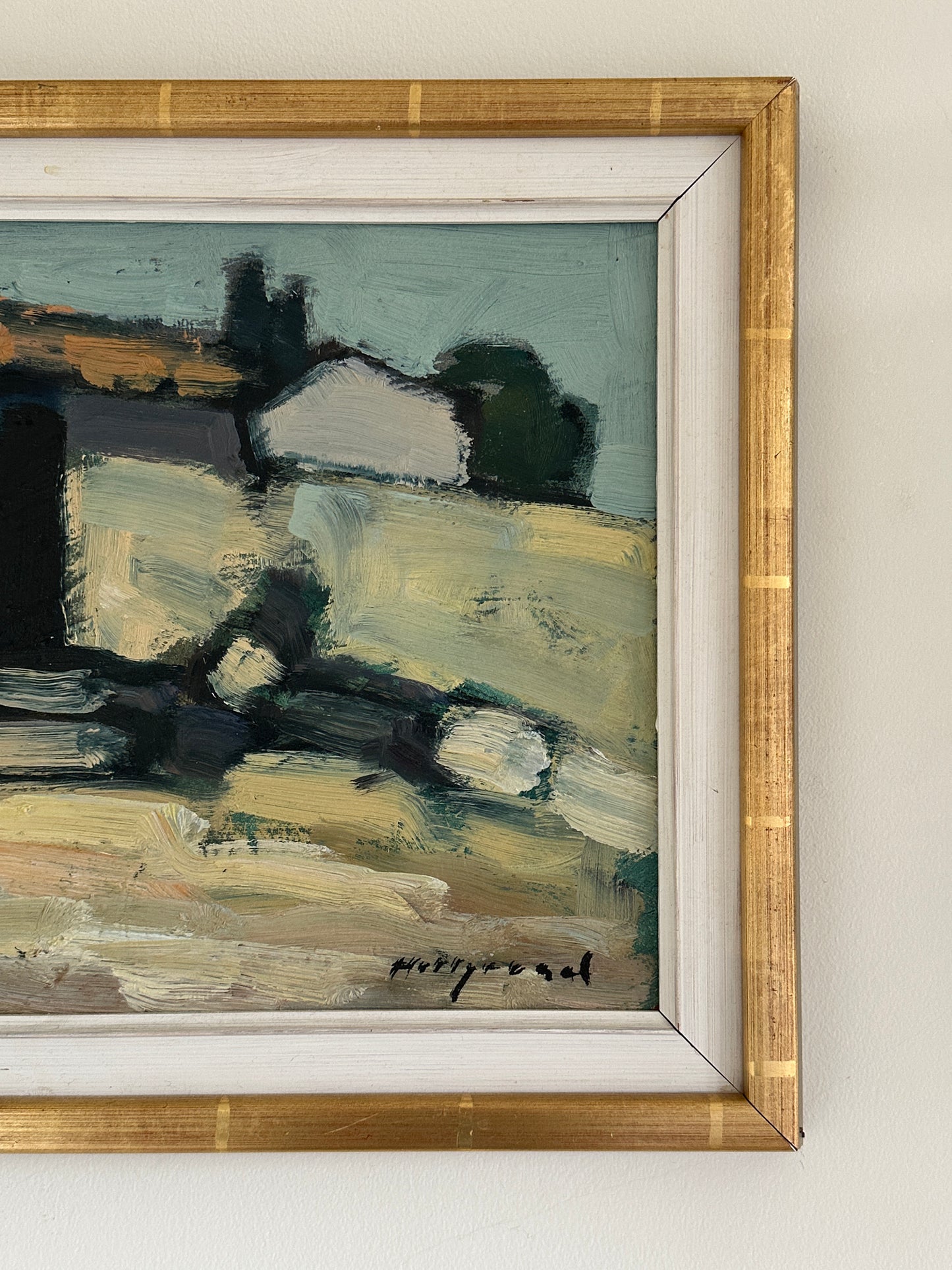 Quiet at the Yard, Swedish Landscape Oil Painting, Signed