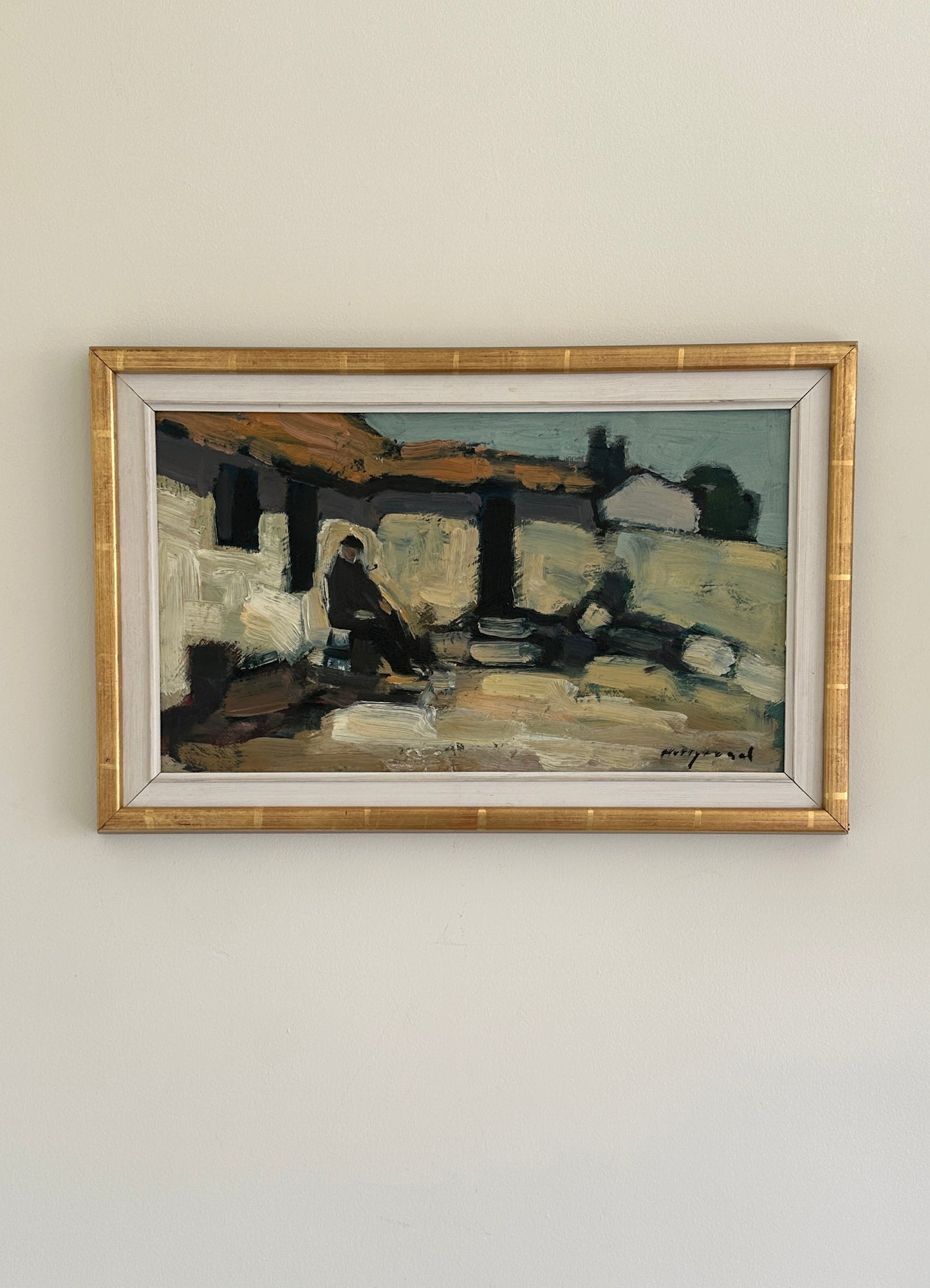Quiet at the Yard, Swedish Landscape Oil Painting, Signed