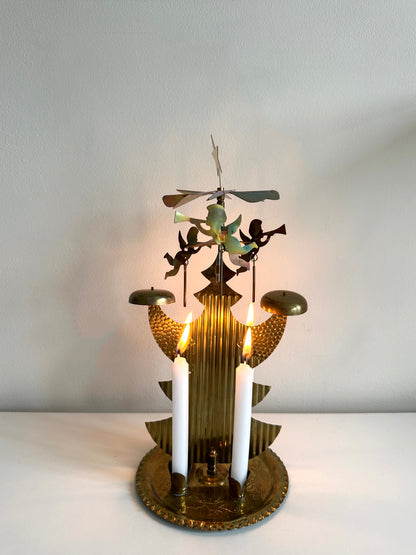 Vintage Brass-Plated Christmas Tree Angel Chimes - Rare