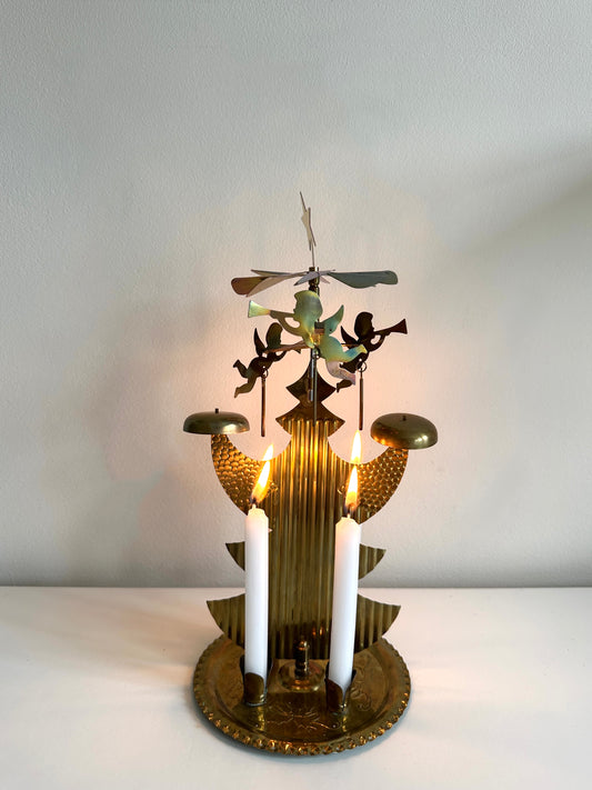 Vintage Brass-Plated Christmas Tree Angel Chimes - Rare