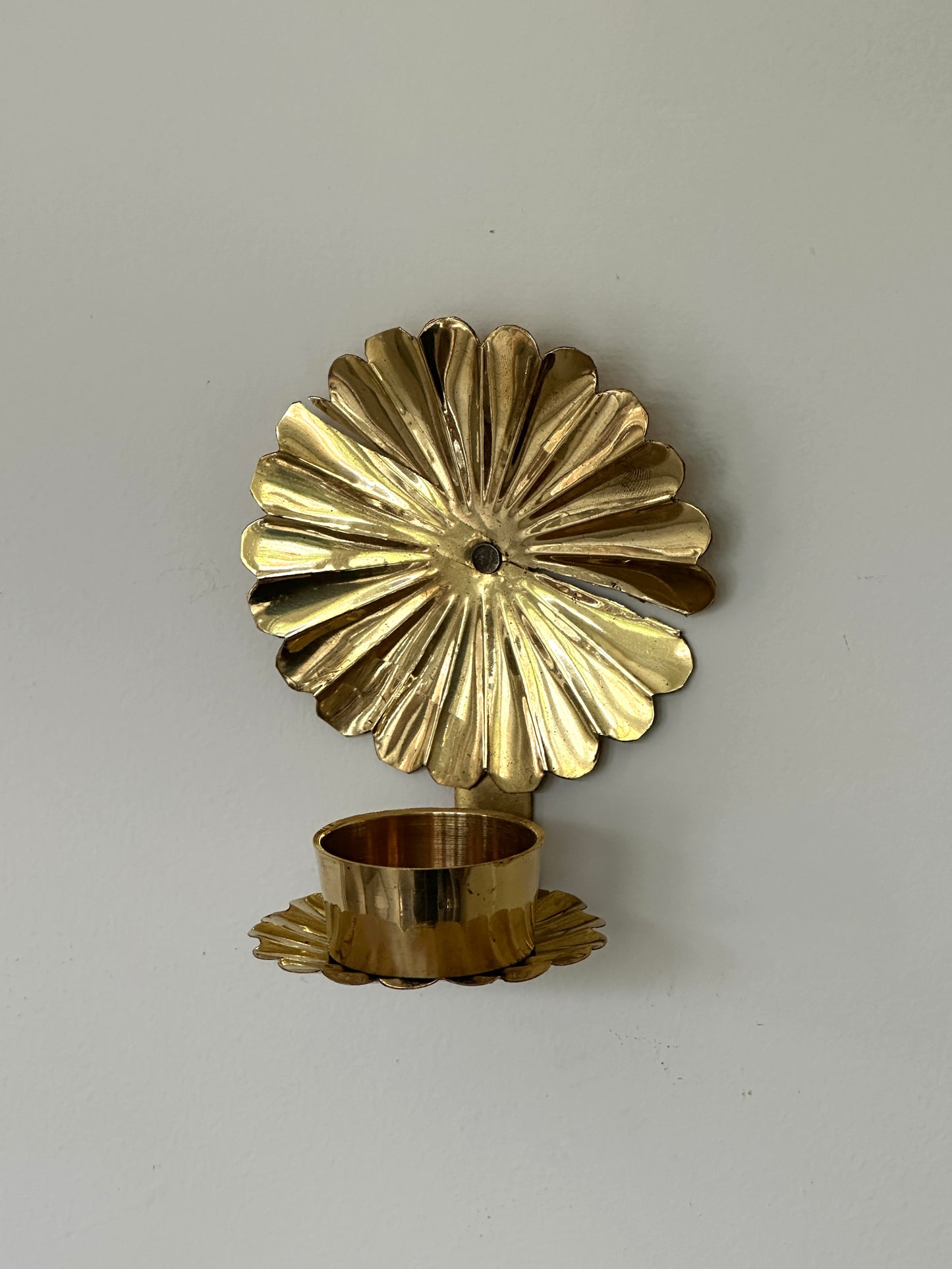 Vintage Swedish Brass Flower Tealight Wall Sconce