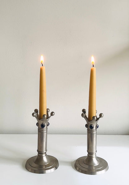Vintage Pewter Crown Candleholders