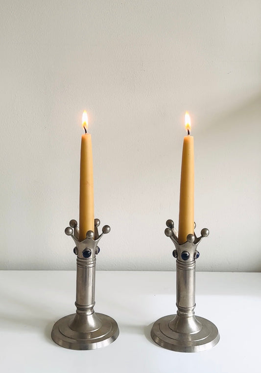 Vintage Pewter Crown Candleholders
