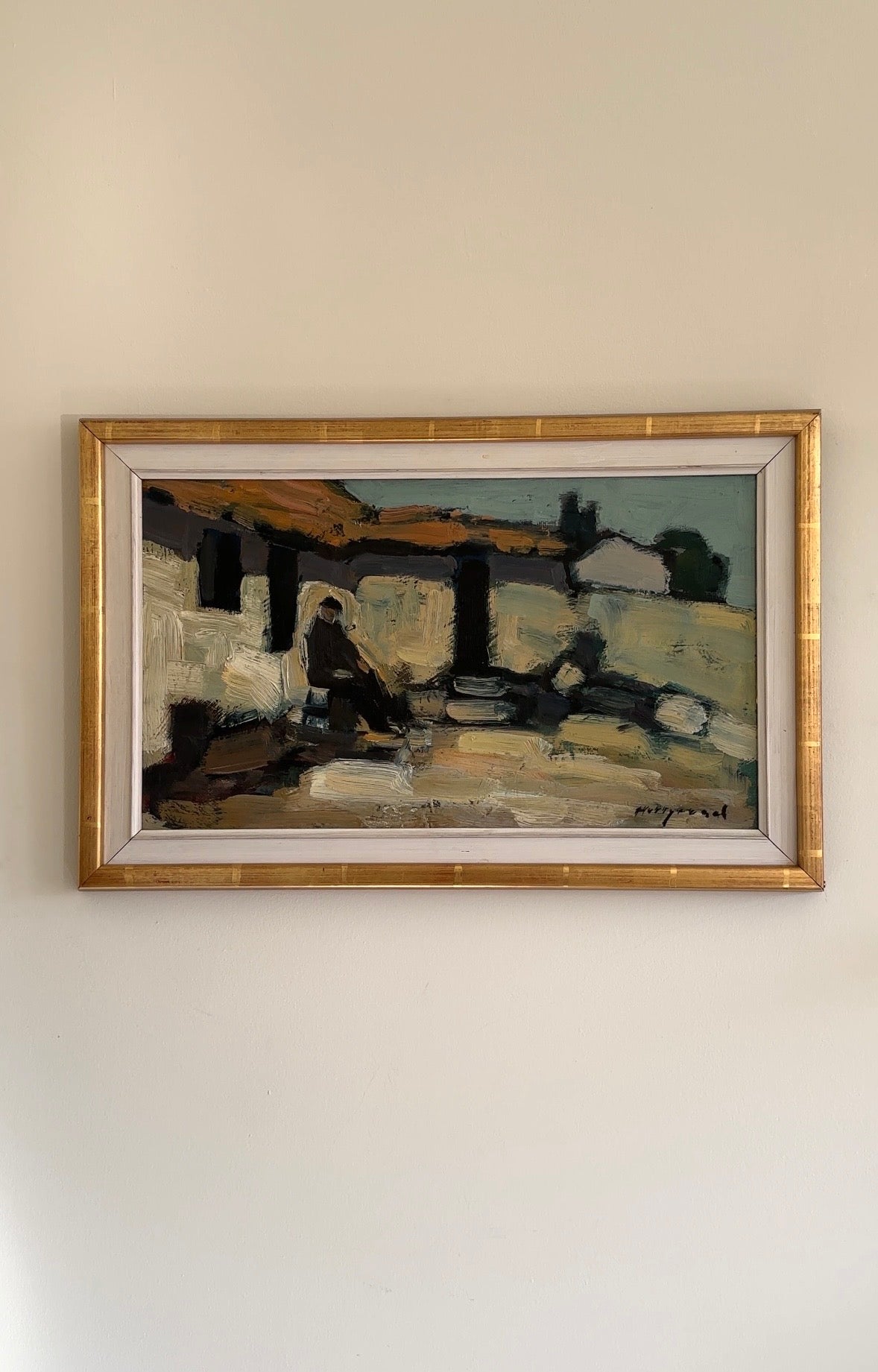 Quiet at the Yard, Swedish Landscape Oil Painting, Signed