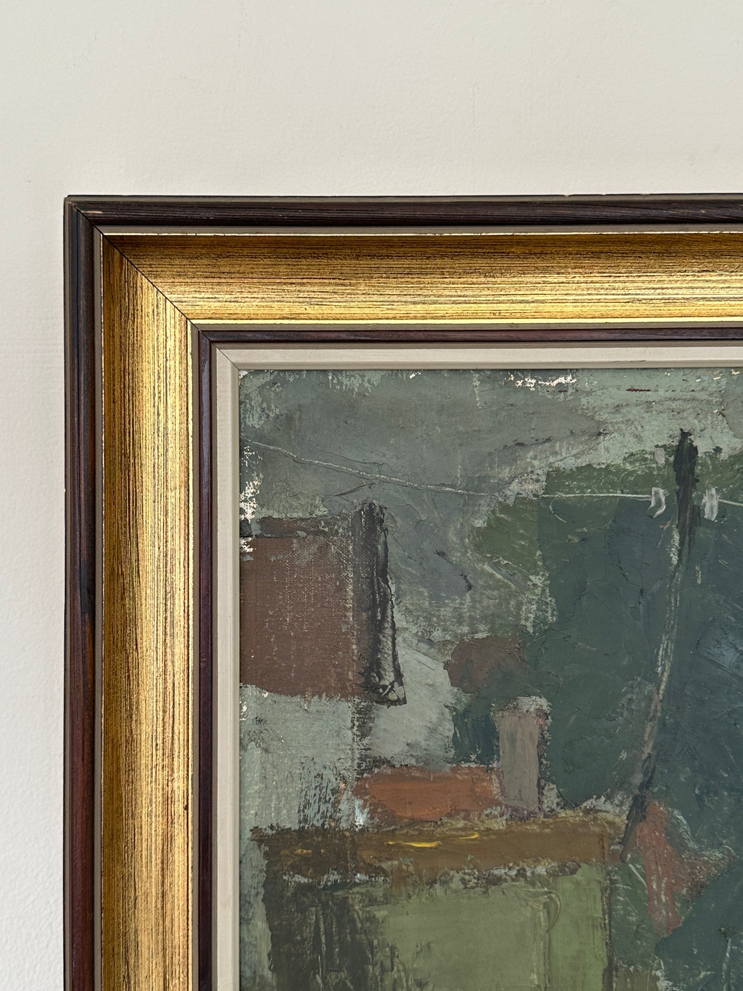 Houses Beneath the Tree, Mid-century Swedish Oil Painting by Bengt Crantz