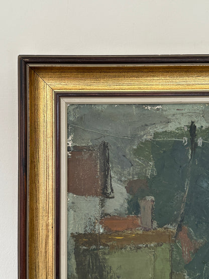 Houses Beneath the Tree, Mid-century Swedish Oil Painting by Bengt Crantz