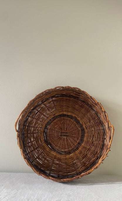 Vintage English Large Wicker Tray with Patterned Weave