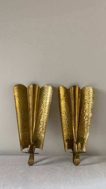Swedish Hammered Brass Fan Sconces