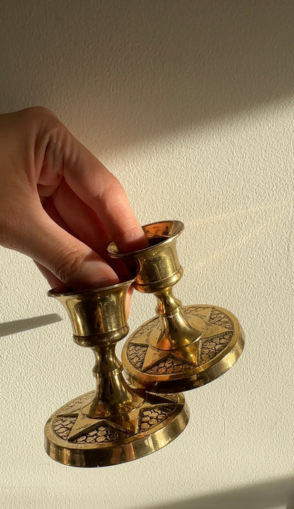 Vintage Brass Star/Sun Candleholders