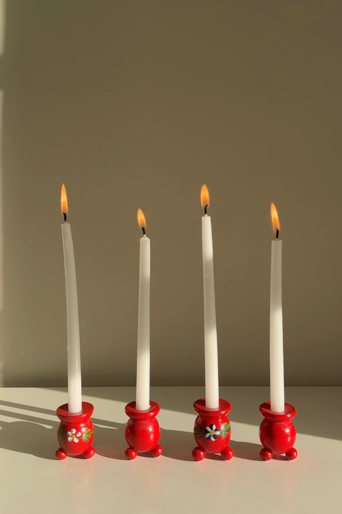 Vintage Set of Small Bobbin Candle Holders