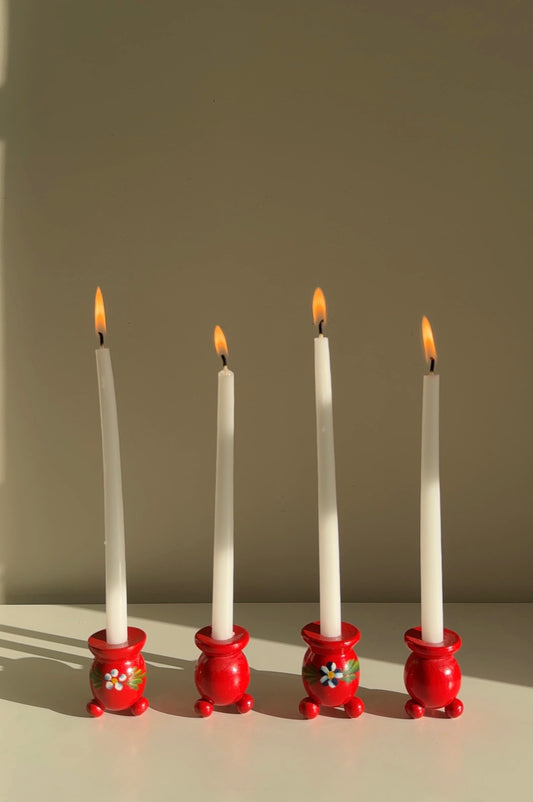 Vintage Set of Small Bobbin Candle Holders