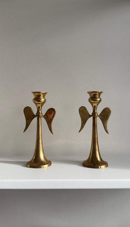 Vintage Brass Angel Candlesticks
