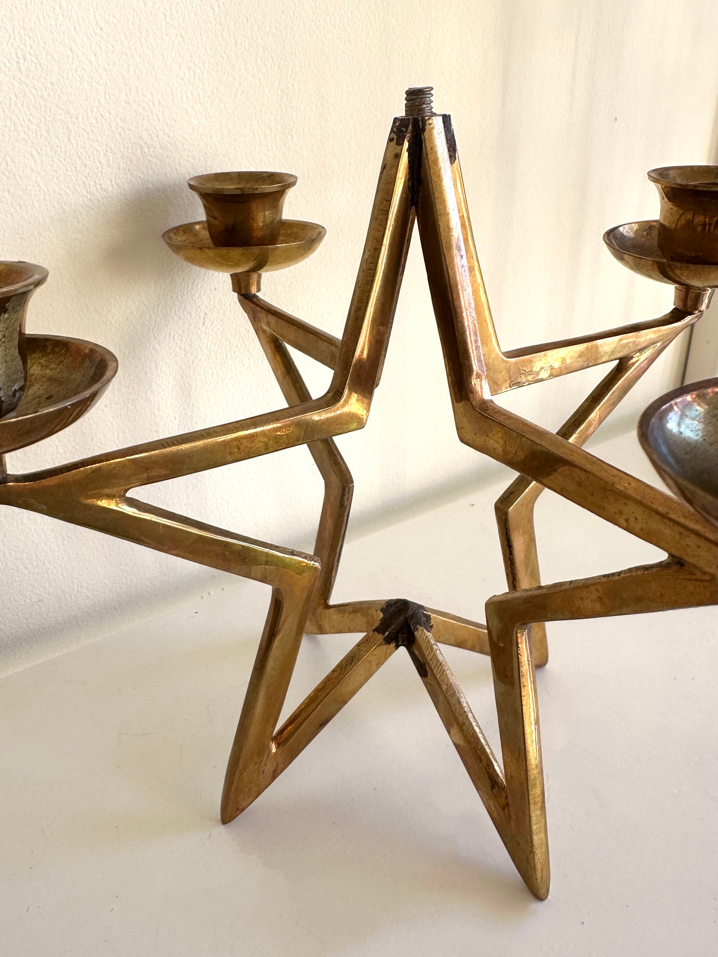 Vintage Brass Star Shaped Candelabra