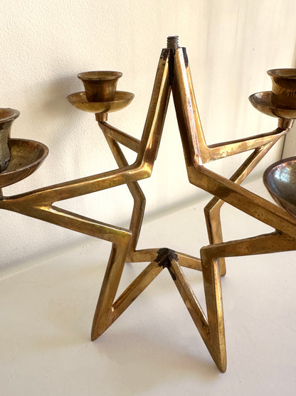 Vintage Brass Star Shaped Candelabra