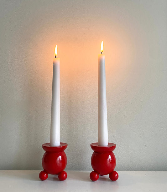Vintage Wooden Bobbin Candleholders - Medium