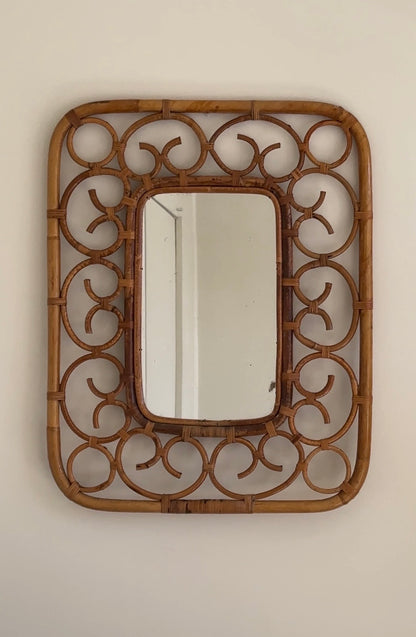 Mid-Century Bamboo Rattan Mirror attributed to Franco Albini