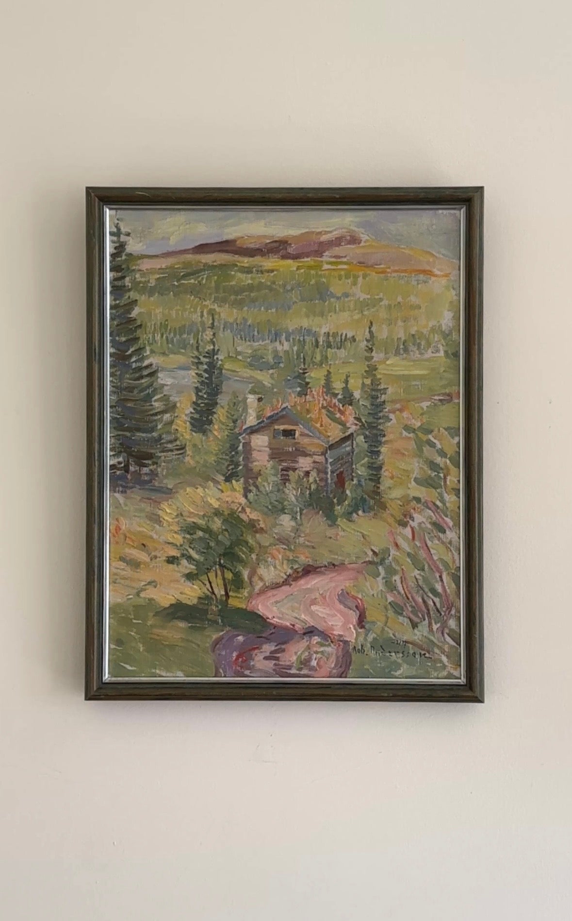 Summer Cabin in The Hills - Mid-Century Swedish Oil Painting, Signed