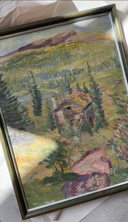 Summer Cabin in The Hills - Mid-Century Swedish Oil Painting, Signed