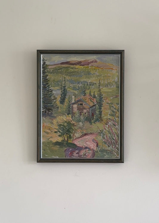Summer Cabin in The Hills - Mid-Century Swedish Oil Painting, Signed